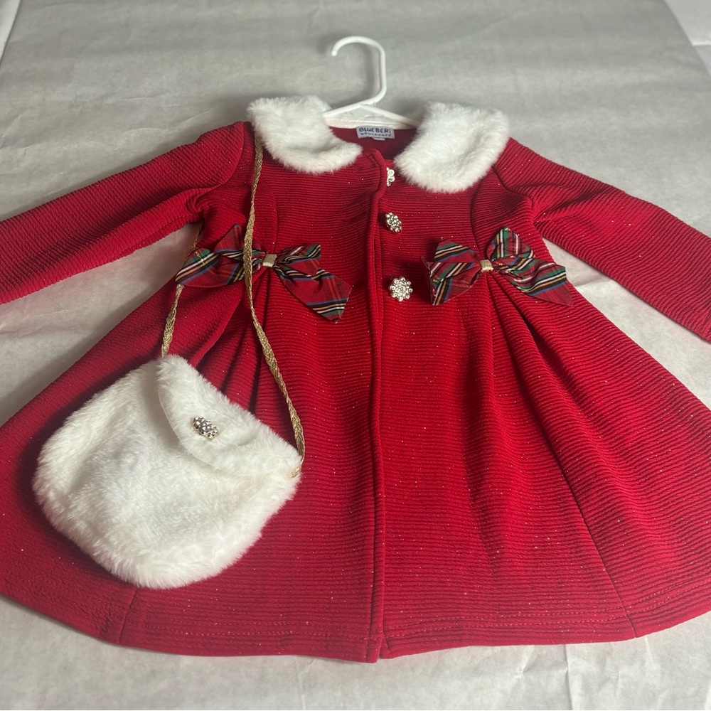 Bluberi Boulevard girls bow accent purse fur coat/jacket great for holiday.3Tred